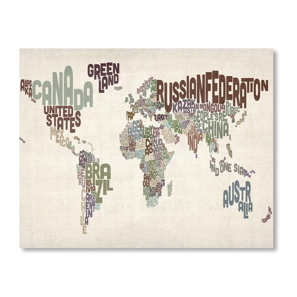 Plakát s hnědo-šedou mapou světa Americanflat Letters, 60 x 42 cm
