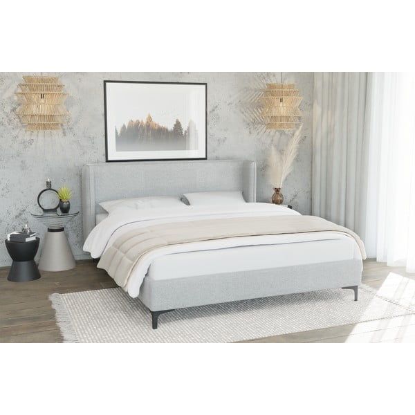 Сиво двойно тапицирано легло с включена подматрачна рамка 180x200 cm Basti – Ropez-image-1
