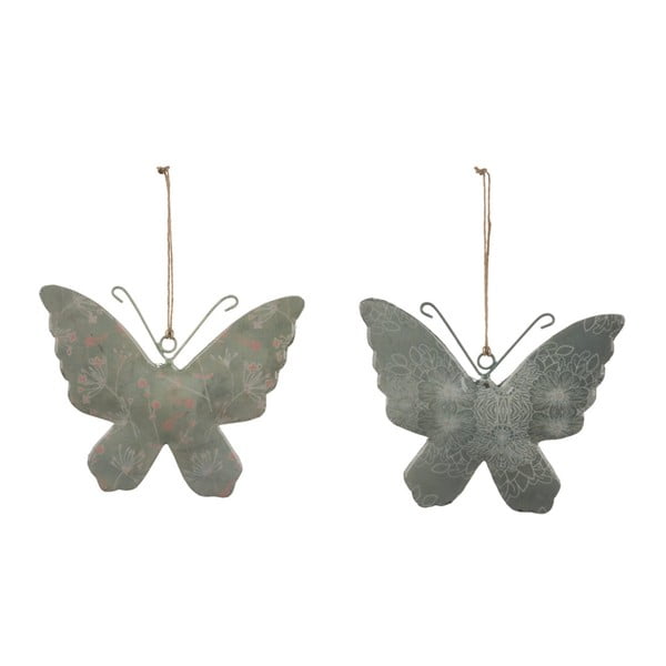 Комплект от 2 големи сиви висящи декорации от посребрен метал с мотив на пеперуда Ego Dekor, 15 x 11 cm - Ego Dekor