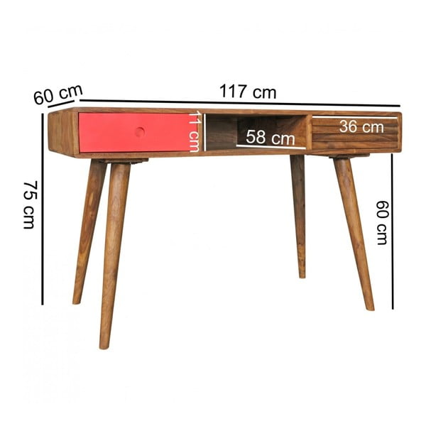 Работно бюро с червено чекмедже, изработено от масивна дървесина от шишам REPA - Skyport-image-4
