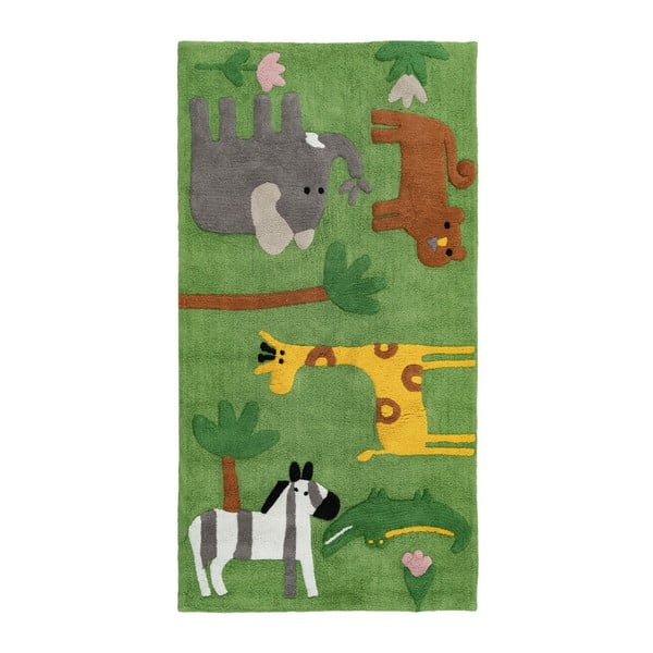 Зелена памучена пътека подходяща за пране 90x175 cm Animals – Ixia