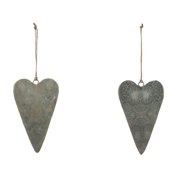 Комплект от 2 малки сиви висящи декорации от посребрен метал с мотив на сърце Ego Dekor, 5 x 10 cm - Ego Dekor