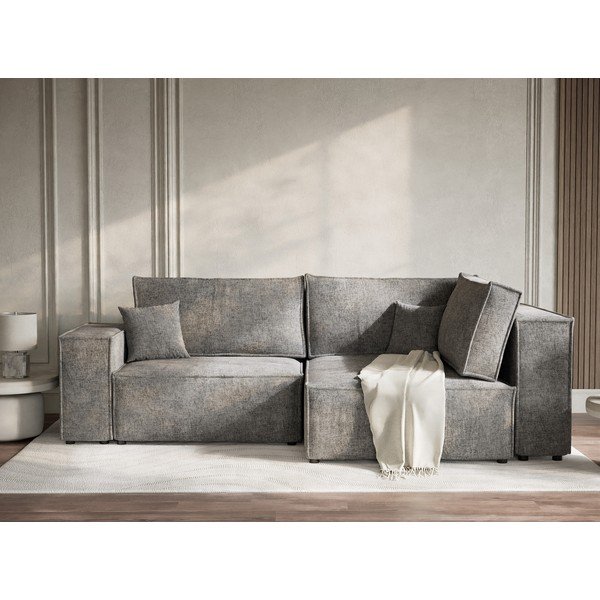 Сив шенилов сгъваем/с място за съхранение ъглов диван (десен ъгъл/L форма) Tonga – Maison de Rêve-image-1