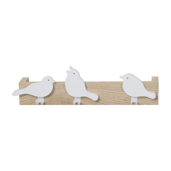 Кафяво-бяла стенна закачалка с 3 кукички Bird - Furniteam