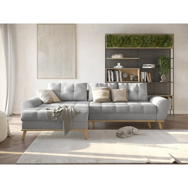 Светлосив разтегателен ъглов диван (ляв ъгъл) Balitco – Ropez-image-1