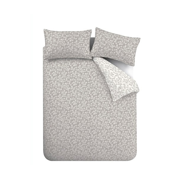 Сиво единично  фланелено спално бельо 135x200 cm Grace Floral Leaf – Catherine Lansfield-image-2