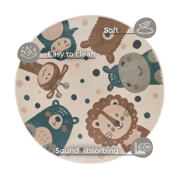 Бежов детски килим ø 100 cm Animal Party - Hanse Home-image-4