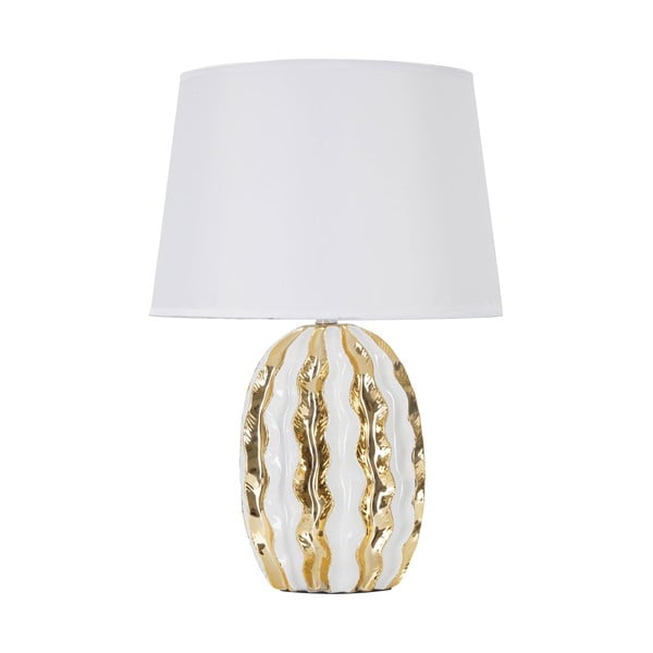 Керамична настолна лампа с текстилен абажур в бяло и златисто (височина 48 cm) Glam Stary - Mauro Ferretti