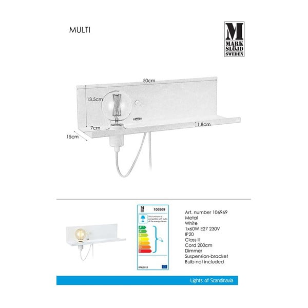 Бяла стенна лампа с USB станция за зареждане Multi - Markslöjd-image-2