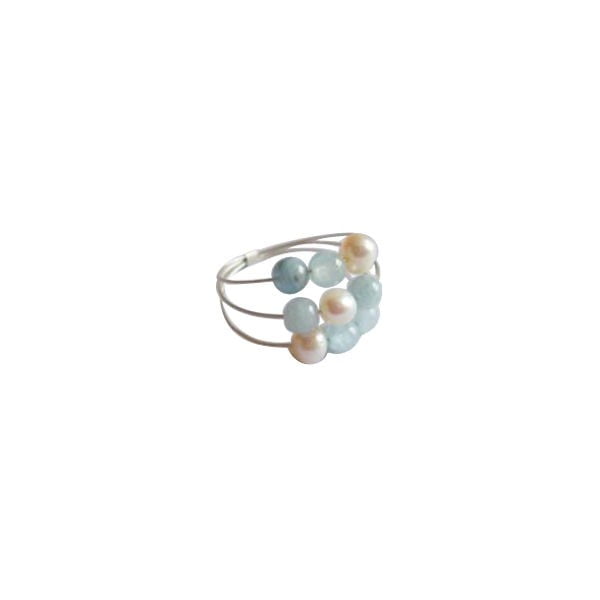 Stříbrný prsten Pearl and Aquamarine Confetti, vel. 52 (perly a akvamarín)