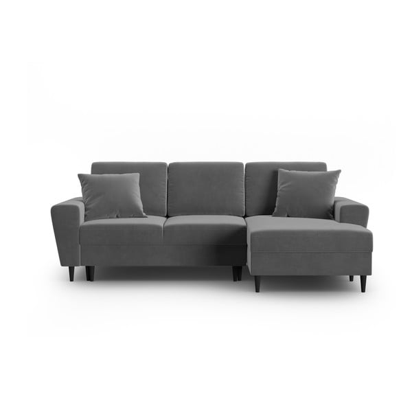 Светлосив кадифен разтегателен ъглов диван с място за съхранение (десен ъгъл) Kyoto – Cosmopolitan Design