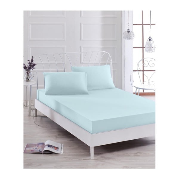 Комплект светлосин ластичен чаршаф и калъфка за възглавница за единично легло Basso Azul, 100 x 200 cm - Mijolnir