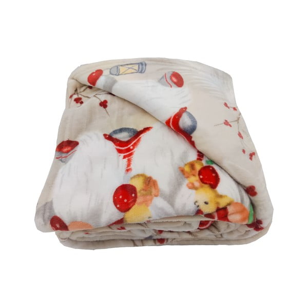 Кремаво одеяло с коледен мотив от микроплюш 150x200 cm Goblin – My House-image-2