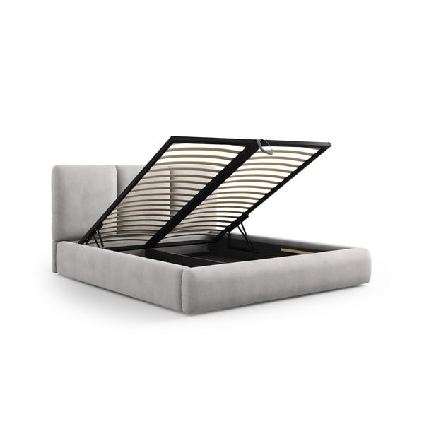 Светлосиво тапицирано двойно легло с място за съхранение с включена подматрачна рамка 180x200 cm Brody – Mazzini Beds-image-3