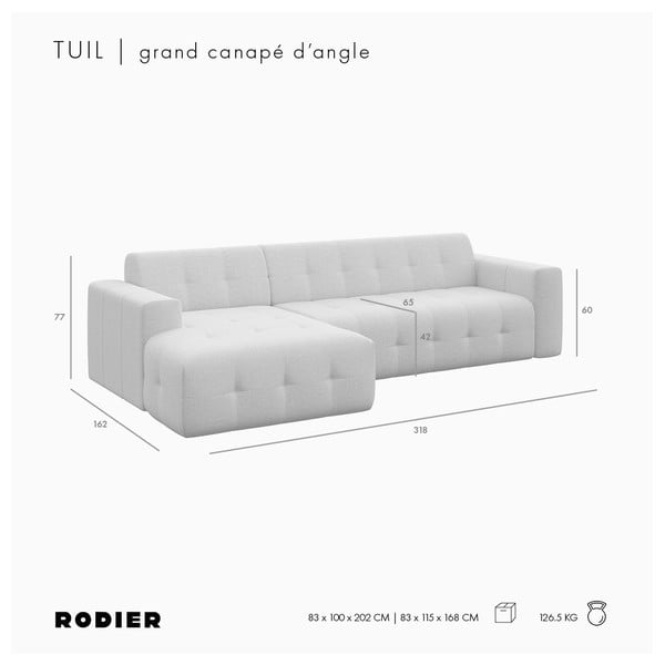 Сив кадифен ъглов диван (ляв ъгъл) Tuil – Rodier-image-4