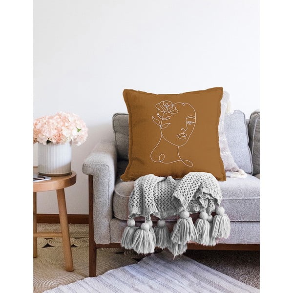 Оранжево-кафява калъфка за възглавница с памучна шенилия, 55 x 55 cm - Minimalist Cushion Covers-image-2