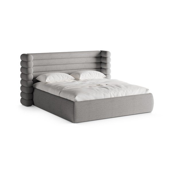 Сиво тапицирано двойно легло с място за съхранение и включена подматрачна рамка 160x200 cm Mount – Micadoni 