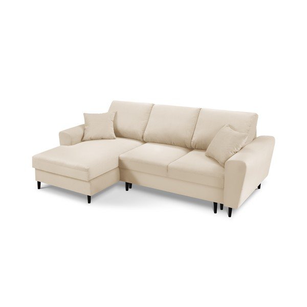 Бежов разтегателен ъглов диван с място за съхранение от рипсено кадифе (ляв ъгъл) Kyoto – Cosmopolitan Design-image-1