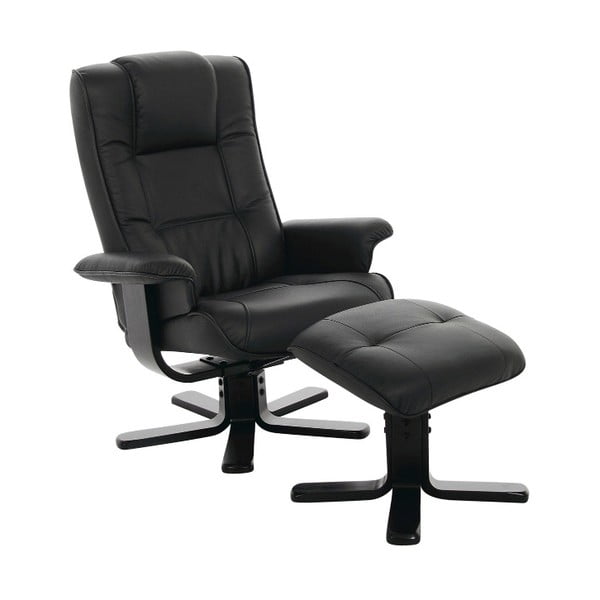 Черно кресло с накланяне и подложка за крака от изкуствена кожа Limbo - Actona