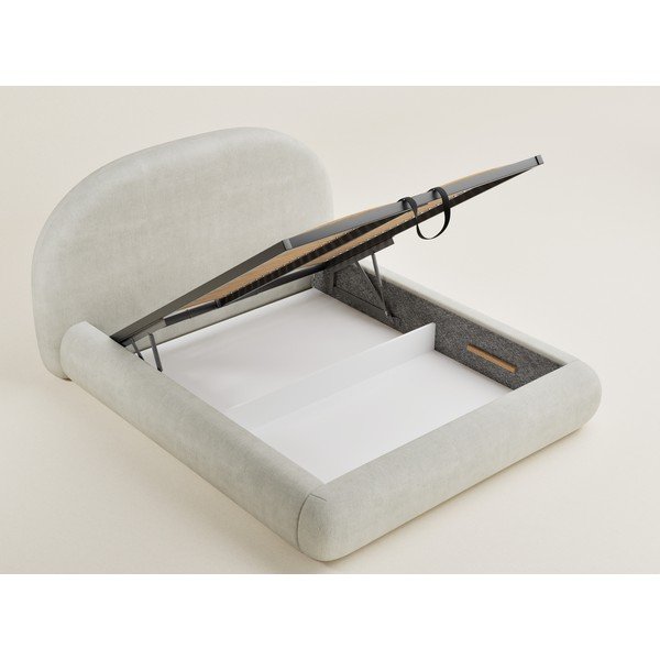 Кремаво двойно легло 140x200 cm тапицирано с място за съхранение с включена подматрачна рамка Maumere – Maison de Rêve-image-3