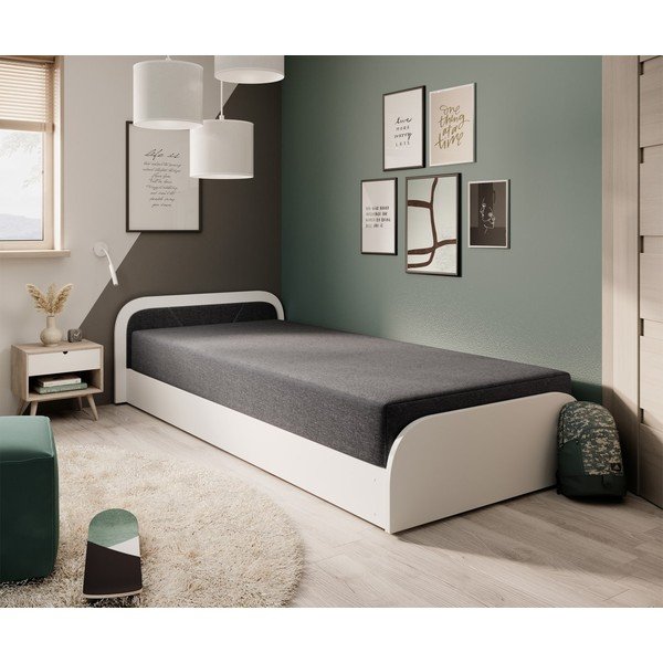 Бяло тъмносиво единично тапицирано легло ПДЧ с място за съхранение с включен матрак 80x190 cm Parys – ELTAP-image-2