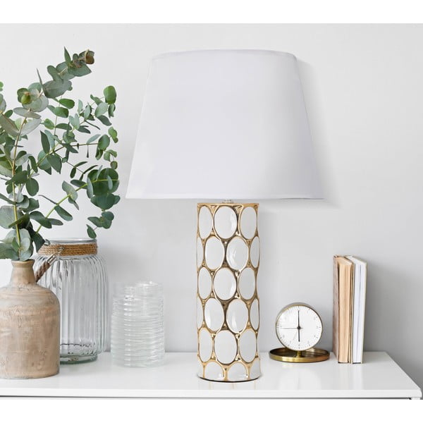 Бяла/златистa керамична настолна лампа с текстилен абажур (височина 56 cm) Glam Carv – Mauro Ferretti-image-1