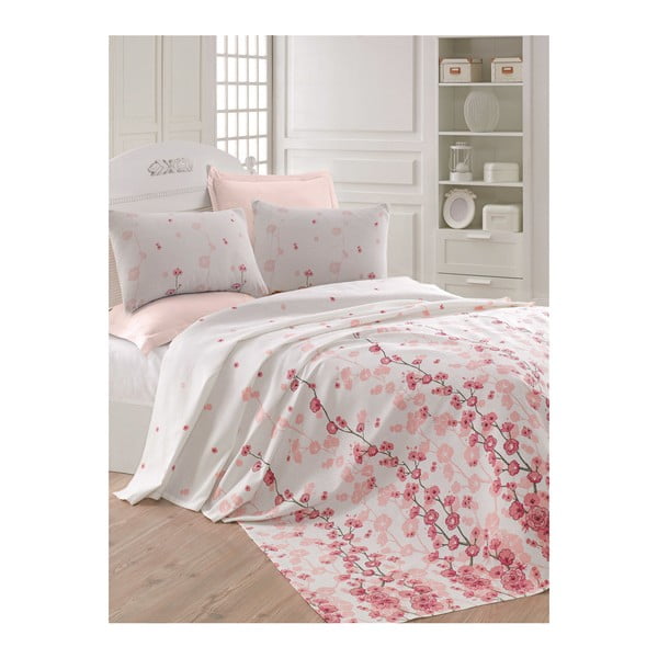 Růžovobílý lehký přehoz přes postel Coretta LP, 200 x 235 cm