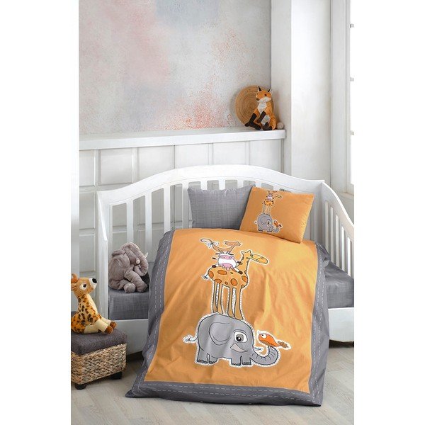 Памучно спално бельо за детско креватче с чаршаф от 4 части 100x150 cm Orange Animal – Mila Home-image-1