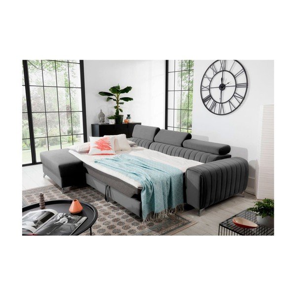 Тъмносив кадифен разтегателен ъглов диван с място за съхранение (ляв ъгъл) Grayson – ELTAP-image-4