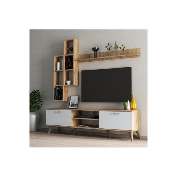 Шкаф за телевизор от бял/естествен бор 180x48 cm Veronica - Kalune Design-image-1