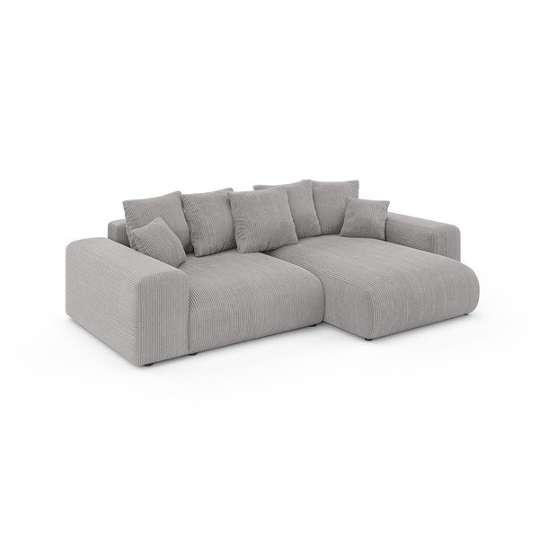 Светлосив разтегателен ъглов диван с място за съхранение от рипсено кадифе (променлив) Luma – Ropez-image-2