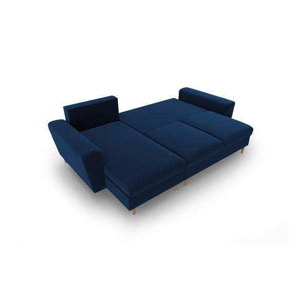 Син кадифен разтегателен ъглов диван с място за съхранение Kyoto – Cosmopolitan Design-image-2
