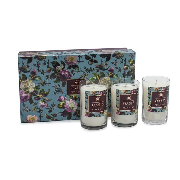 Комплект от 3 свещи с аромат на круша и лилия Oasis Renaissance, 30 часа горене - Bahoma London