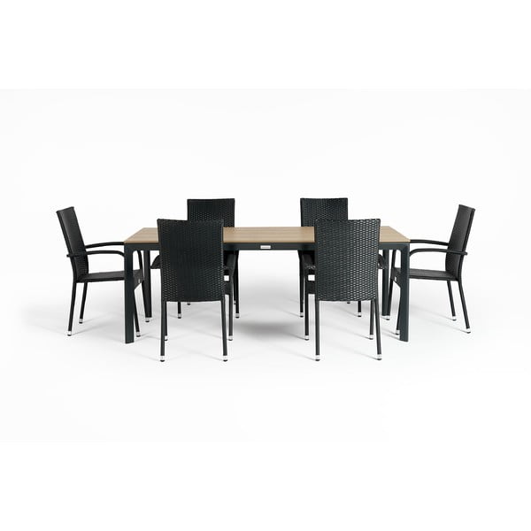 Градински комплект за хранене за 6 души с черен стол Paris и маса Thor, 210 x 90 cm Thor & Paris - Bonami Selection