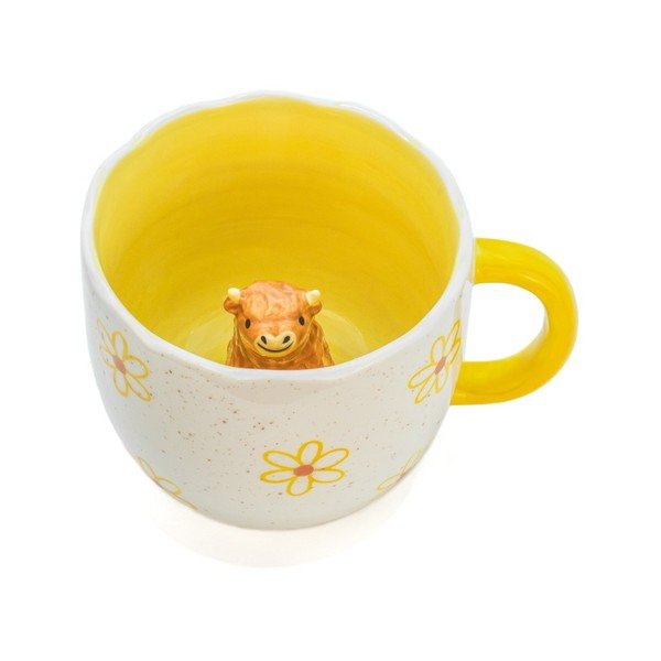 Жълта/кремава порцеланова чаша 350 ml Surprise Highland Cow – Sass & Belle-image-2