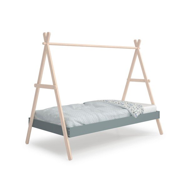 Къща детско легло 90x200 cm от масивен бор с включена подматрачна рамка в естествен цвят/сиво-зелено Trufa – Marckeric-image-4