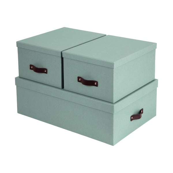 Картонени кутии за съхранение в комплект 3 бр. с капаци мента 31x47x15 cm Inge – Bigso Box of Sweden