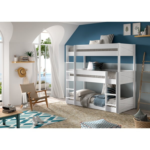 Бяло триетажно легло от борова дървесина 90x200 cm Scott - Vipack-image-1