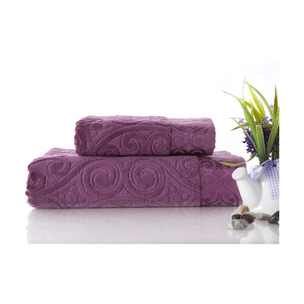 Set dvou ručníků Hanzade Plum Color, 70x140 a 50x90 cm