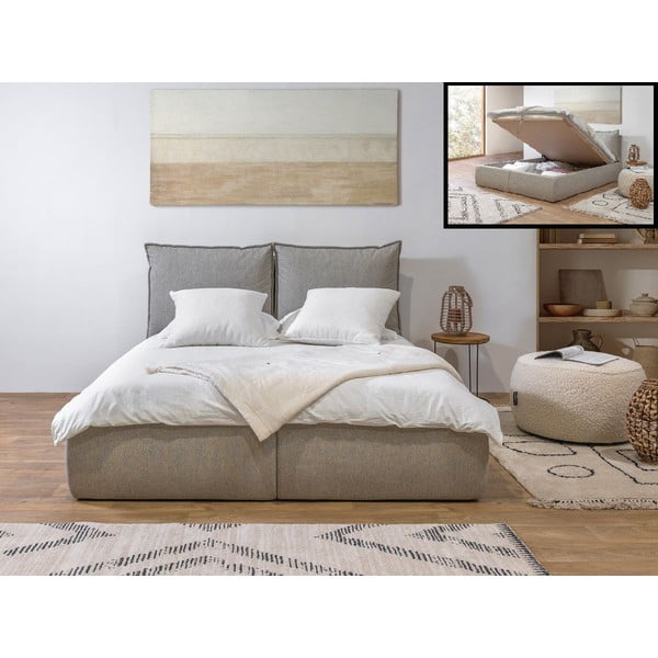 Бежово двойно тапицирано  легло с място за съхранение с включена подматрачна рамка 160x200 cm Garance – Bobochic Paris-image-1
