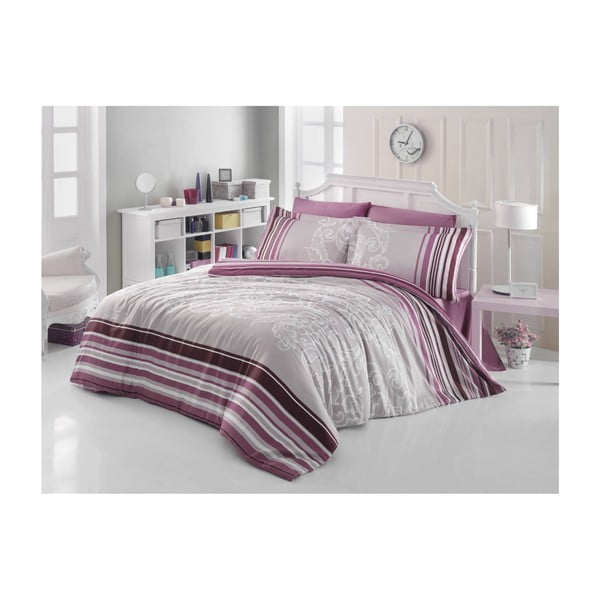 Лилаво памучно спално бельо с чаршаф за двойно легло Eve, 140 x 200 cm - Mijolnir