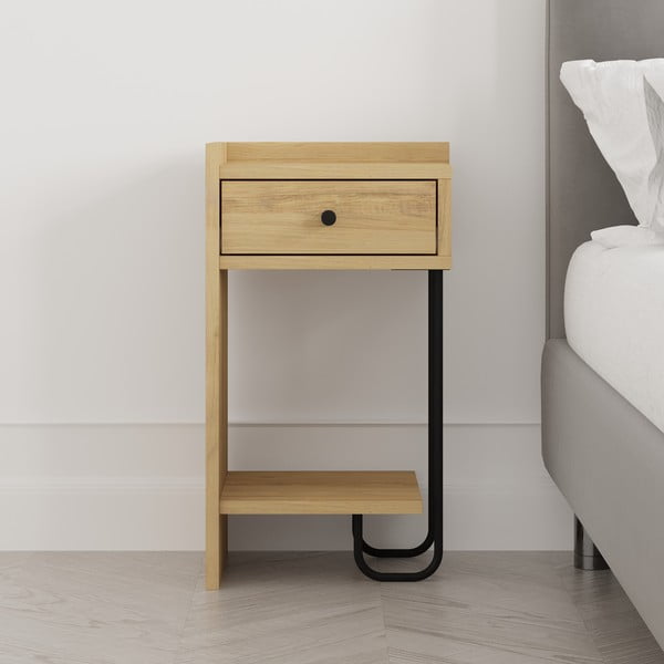 Нощно шкафче в дъбов декор с рафтове в естествен цвят Mercure - Marckeric-image-1