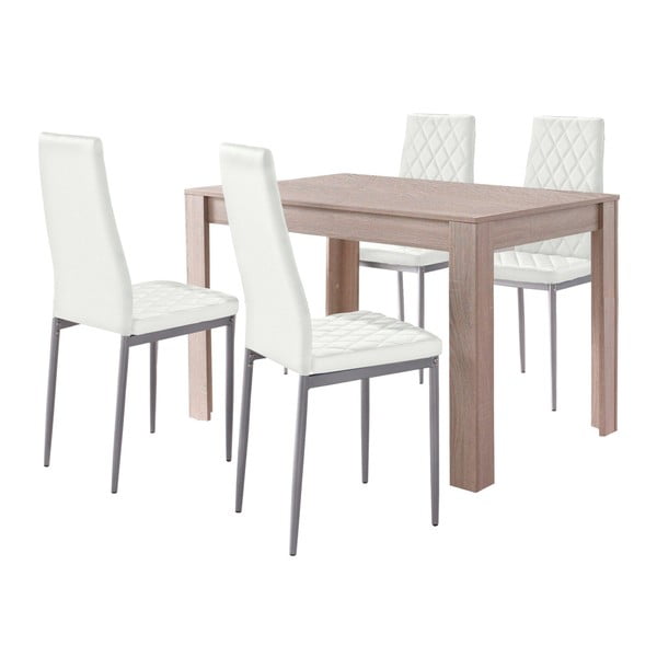 Set jídelního stolu v dubovém dekoru a 4 bílých jídelních židlí Støraa Lori and Barak, 120 x 80 cm