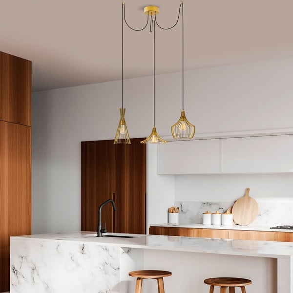 Висящо осветително тяло  в златист цвят с метален абажур Mezopotamya – Opviq lights-image-4