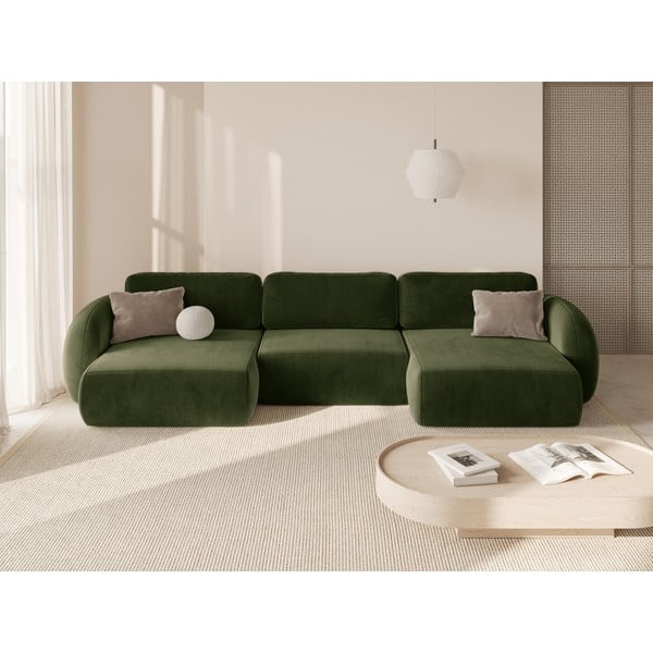 Зелен кадифен сгъваем/с място за съхранение ъглов диван (U форма) Tonale – Cosmopolitan Design-image-1