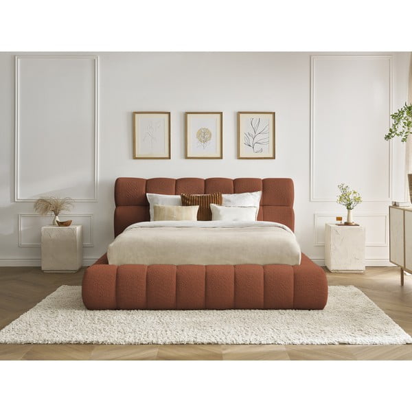 Оранжево двойно тапицирано легло с място за съхранение с включена подматрачна рамка 180x200 cm Mont Blanc – Bobochic Paris-image-1