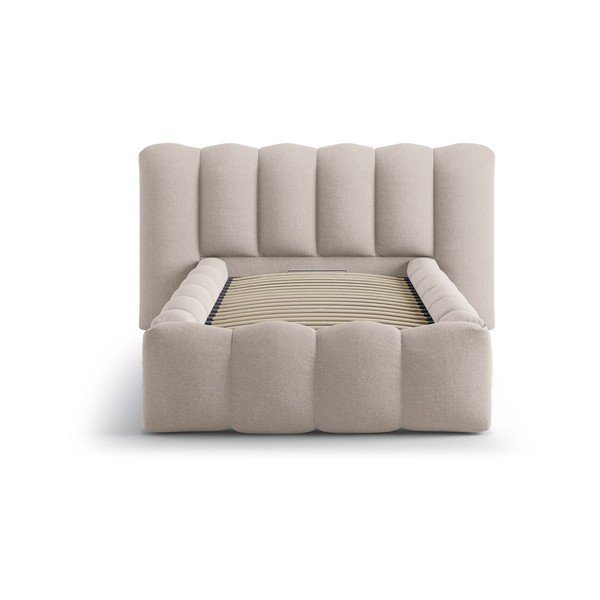 Светлокафяво единично легло 90x200 cm тапицирано с място за съхранение с включена подматрачна рамка Lupine – Micadoni -image-3