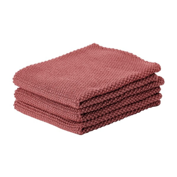 Комплект от 3 червени памучни кухненски кърпи Prado, 27 x 27 cm - Zone