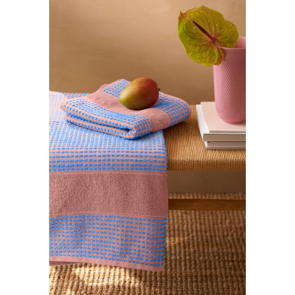 Синя и розова хавлиена кърпа от органичен памук 70x140 cm Check - JUNA-image-1
