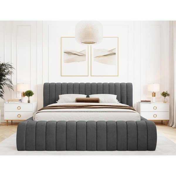 Тъмносиво двойно тапицирано легло с място за съхранение и включена подматрачна рамка 140x200 cm Carilla – ELTAP-image-3